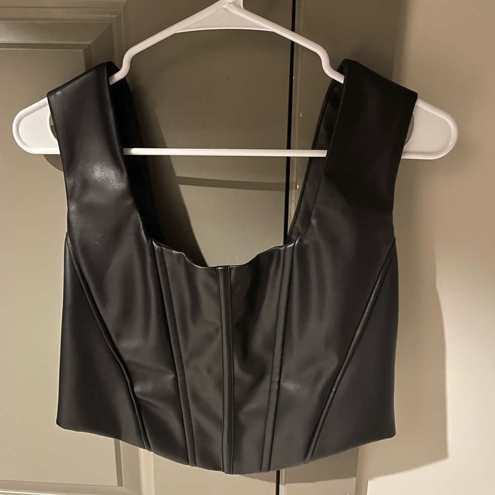 Olivaceous Black Leather Corset Top